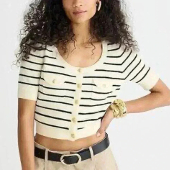 J.Crew nautical stripe crop top cardigan XS XXS - Picture 1 of 3